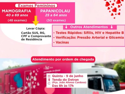Carreta de Amor oferta exames gratuitos de Papanicolau e mamografia em Gonçalves Dias