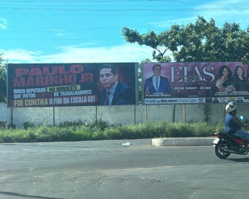 Censura, intimidação e vandalismo: apoiadores de Paulo Marinho Júnior depredam outdoors em Caxias
