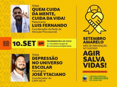 Câmara de Caxias inicia ciclo de palestras da Campanha Setembro Amarelo