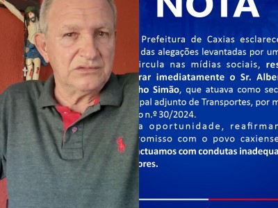 Prefeitura de Caxias exonera o secretário municipal adjunto de transporte, Alberto de Carvalho Simão, por condutas inadequadas 