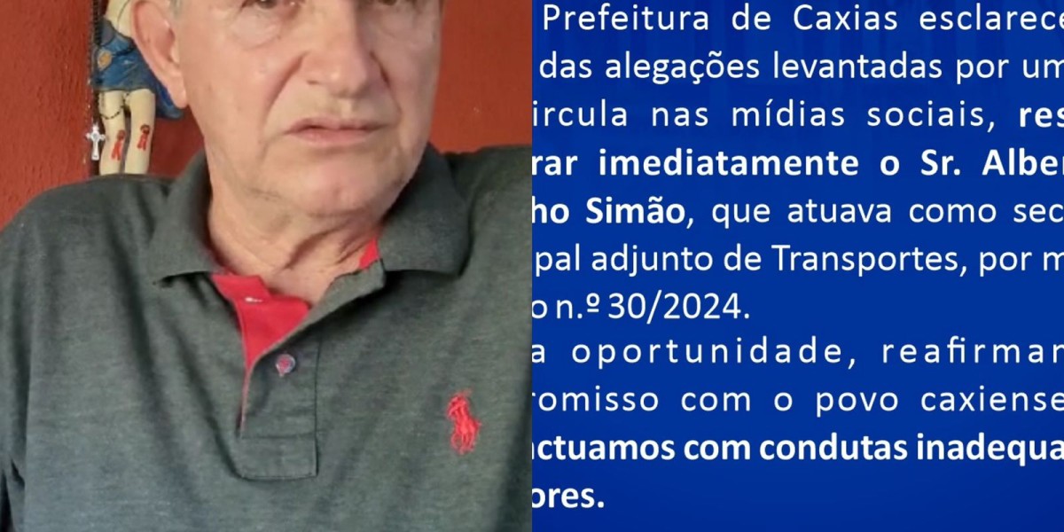 Prefeitura de Caxias exonera o secretário municipal adjunto de transporte, Alberto de Carvalho Simão, por condutas inadequadas 