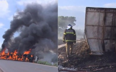 Carreta pega fogo em rodovia no sul do Maranhão