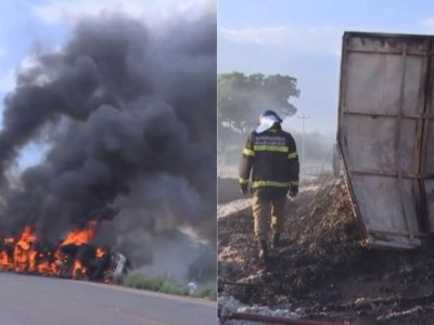 Carreta pega fogo em rodovia no sul do Maranhão