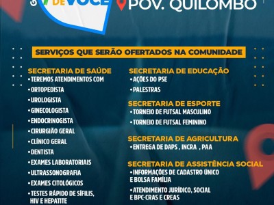 Prefeitura de Matões realizará no dia 06 de maio uma ação itinerante no Povoado Quilombo 