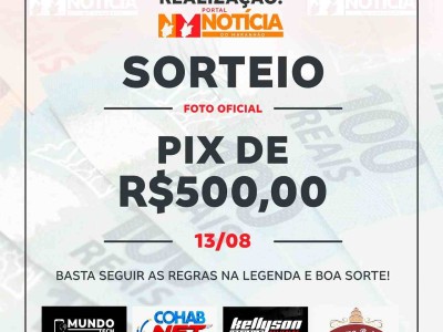 Nosso Portal está sorteando no Instagram um pix de R$ 500 participe
