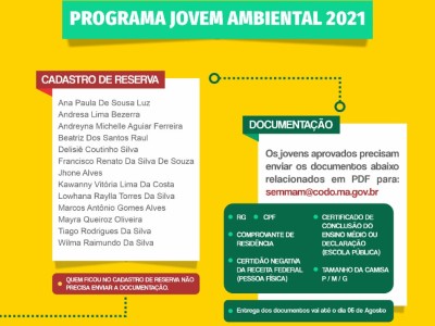 Governo do Maranhão divulga lista de aprovados do Programa Agente Jovem Ambiental em Codó