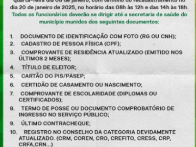 Prefeitura de São João do Sóter inicia recadastramento obrigatório de servidores municipais