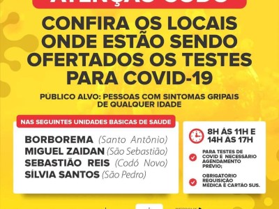 Saiba onde realizar testes para a Covid-19 em Codó