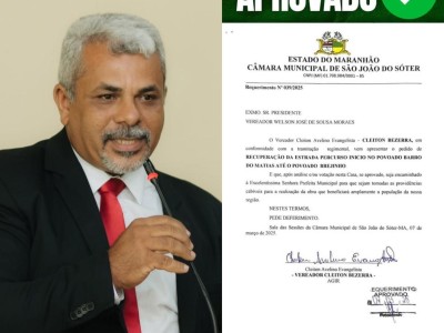 Projetos do vereador Cleiton Bezerra São aprovados em São João do Soter