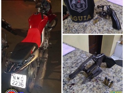 PM realiza prisão de assaltantes, apreende arma de fogo e recupera motocicleta e celular roubados