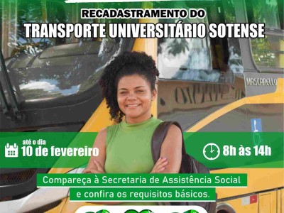 Prefeitura Municipal de São João do Sóter faz chamada para recadastramento do transporte universitário.