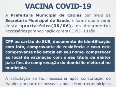 Prefeitura passa a exigir título de eleitor para comprovar domicilio em Caxias para tomar dose da vacina contra a Covid-19 