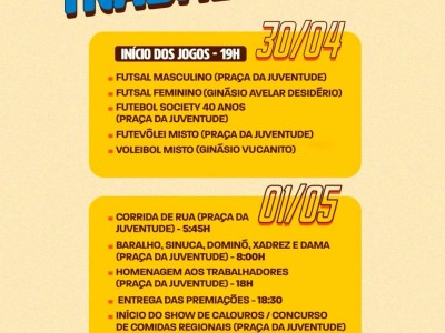 Prefeitura de Matões divulga programação da festa do trabalhador