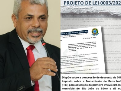 Vereador Cleiton Bezerra protocola  Projeto de Lei que reduz  impostos sobre compra de imóveis em São João do Sóter