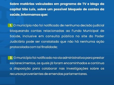 Prefeitura de Coelho Neto desmente fake news sobre bloqueios de contas da Saúde
