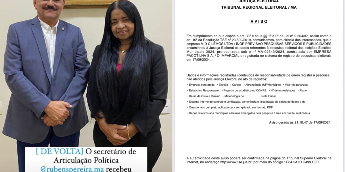 Após foto da diretora do INOP com Rubens Pereira, pesquisa gera polêmicas em Matões