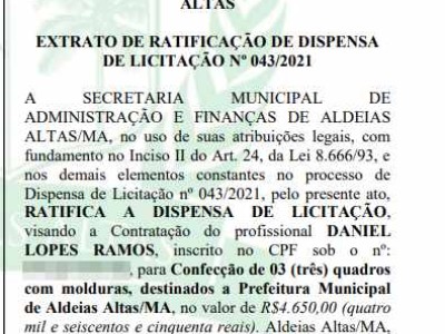 Prefeitura de Aldeias Altas Gasta quase 5 mil reais em quadros de Obras de Arte com molduras 