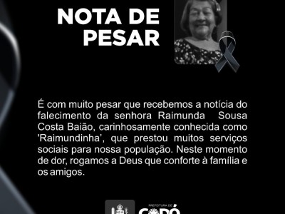 Prefeito  Zé Francisco emite nota de pesar pelo falecimento da senhora Raimundinha Baião