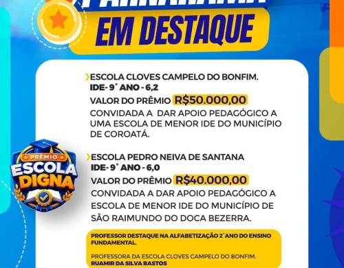 Parnarama conquista destaque estadual na educação e reforça posição de referência no Maranhão