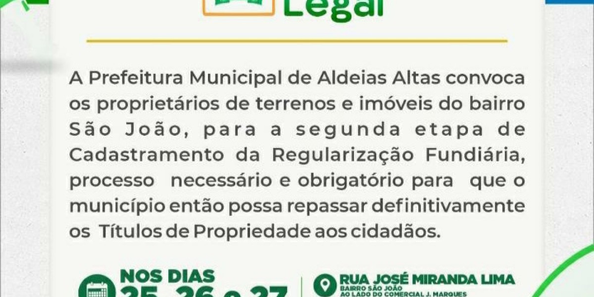 Prefeitura convoca proprietários de terrenos para a segunda etapa do cadastro de regularização fundiária, em Aldeias Altas