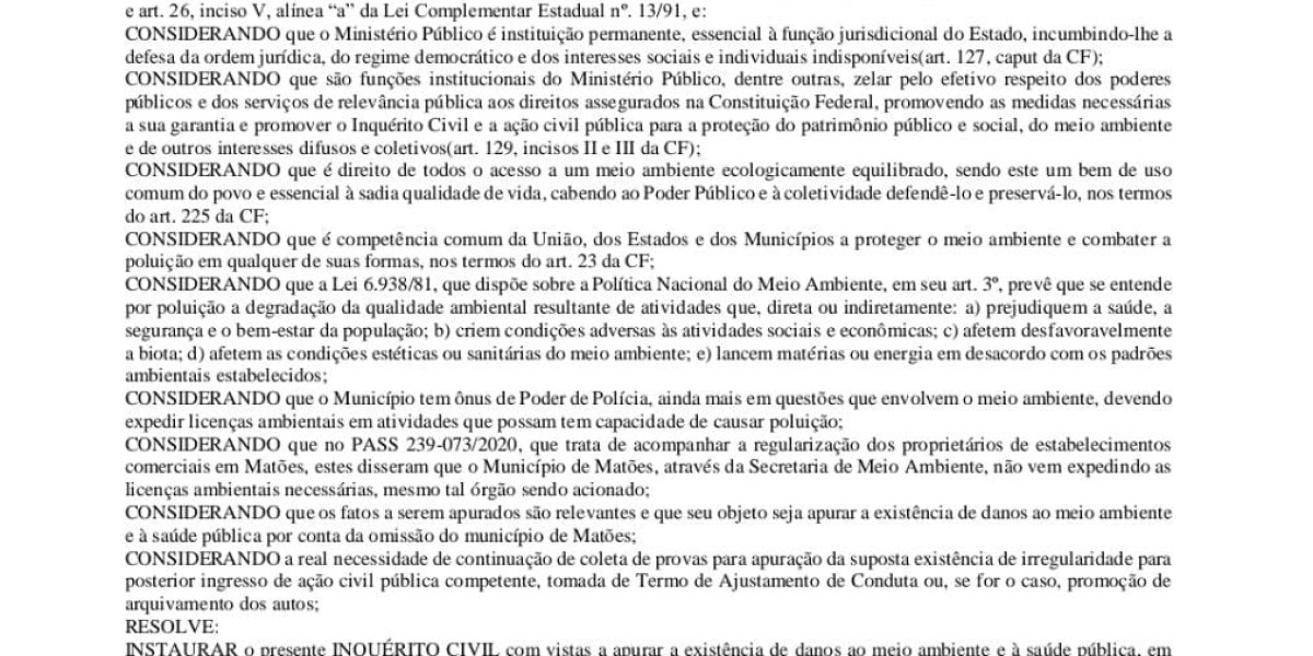  Ministério Público do Maranhão Instaura inquérito civil para apurar existência de danos ao meio ambiente e saúde pública de Matões
