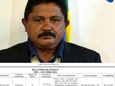 Presidente da Câmara de Sucupira do Riachão ganha  706 por cada viagem à São João dos Patos 