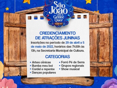 Aberto credenciamento de atrações juninas para o São João que a Gente Quer