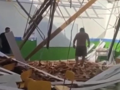 Teto de escola desaba, deixa aluno e professora feridos e suspende aulas em Morros