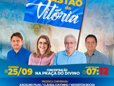 Candidatos Cláudia Coutinho, Juscelino Filho e Weverton Rocha fazem o Arrastão da Vitória neste domingo (25), em Matões