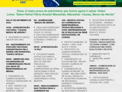 Definida a programação oficial do 7 de setembro em Caxias