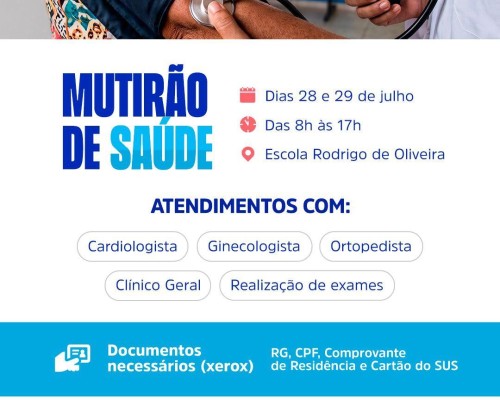 Mutirão de Saúde vai oferecer consultas e exames gratuitos em Matões