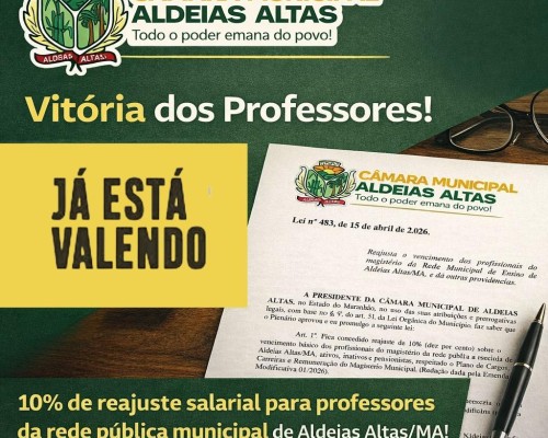 Câmara derruba veto e garante reajuste salarial para professores em Aldeias Altas