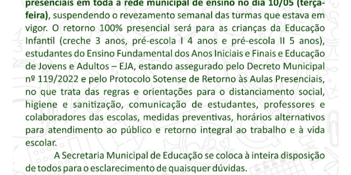 Prefeitura retorna às aulas 100% presenciais nesta terça-feira (10) em São João do Sóter