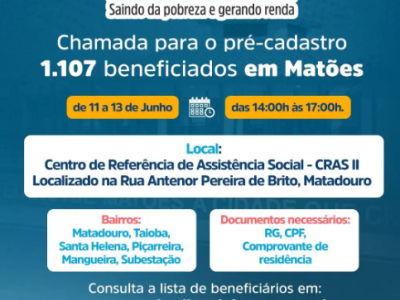 Prefeitura de Matões convoca beneficiários do Bolsa Família para pré-cadastro no Programa "Maranhão Livre da Fome