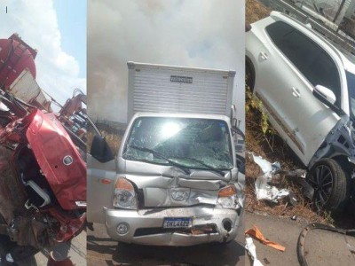 Acidente envolvendo mais de 10 veículos de carga e de passeio deixa feridos na BR-135 no MA