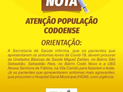 COVID-19: Prefeitura informa novas mudanças nos locais de vacinação e de testes a partir desta quarta-feira em Codó