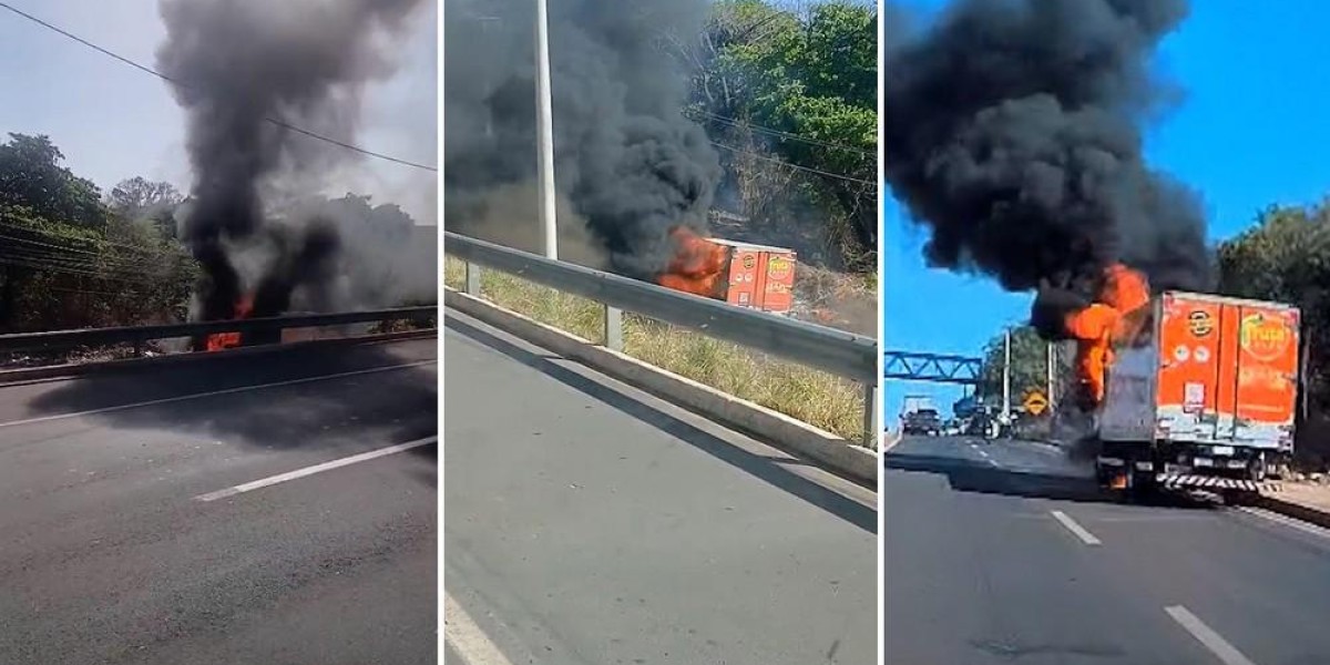Caminhão carregado com polpas de frutas pega fogo na BR-316, em Teresina