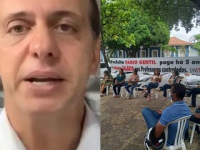 Professores protestam contra Fábio Gentil em frente à prefeitura de Caxias