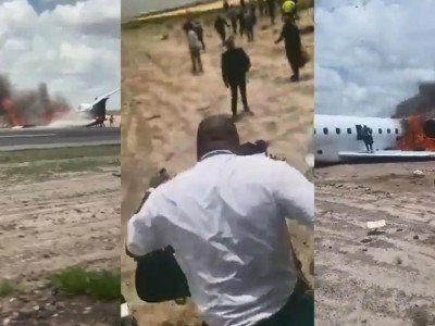 Avião com ministro pega fogo ao pousar no Congo