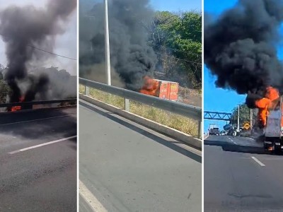Caminhão carregado com polpas de frutas pega fogo na BR-316, em Teresina